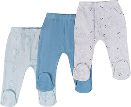 BabyTech שלישיית רגליות טריקו עשוי 100% כותנה מידה 0-3 חודשים מבית Baby Tech - כדור פורח ונקודות אפור