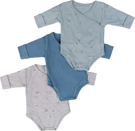 BabyTech שלישיית בגדי גוף מעטפת אינטרלוק עשויים 100% כותנה מידה 0-3 חודשים מבית Baby Tech - כדור פורח ונקודות אפור