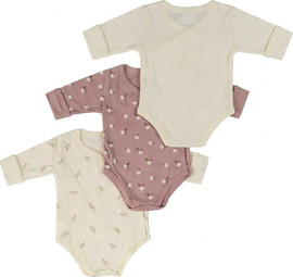 BabyTech שלישיית בגדי גוף מעטפת אינטרלוק עשויים 100% כותנה מידה NB מבית Baby Tech - אפרסק ועלים בז'
