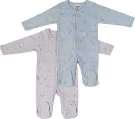 BabyTech זוג אוברולים אינטרלוק עשויים 100% כותנה מידה NB מבית Baby Tech - כדור פורח ונקודות אפור