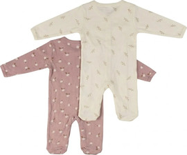 BabyTech זוג אוברולים אינטרלוק עשויים 100% כותנה מידה NB מבית Baby Tech - אפרסק ועלים בז'
