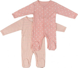 BabyTech זוג אוברולים אינטרלוק עשויים 100% כותנה מידה 0-3 חודשים מבית Baby Tech - לבבות ופסים
