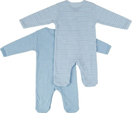 BabyTech זוג אוברולים אינטרלוק עשויים 100% כותנה מידה 0-3 חודשים מבית Baby Tech - פסים ועלים תכלת