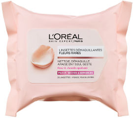 L'OREAL PARIS FLEURS RARES מגבונים להסרת איפור לעור רגיש