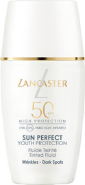 LANCASTER SUN PERFECT יוט' פרוטקשן תחליב עם גוון כנגד לטשטוש  קמטים וכהויות SPF50 הגנה גבוהה