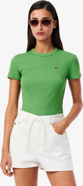 LACOSTE חולצת טישירט קצרה לקוסט Slim Fit Ribbed Cotton נשים - לקוסט - Green