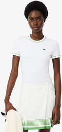 LACOSTE חולצת טישירט קצרה לקוסט Contrast Trim Jersey נשים - לקוסט - White