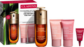 CLARINS DOUBLE SERUM&MULTI ACTIVE מארז סרום + קרם יום + קרם לילה + קרם עיניים + תיק רחצה