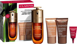 CLARINS DOUBLE SERUM & EXTRA FIRMING  מארז סרום + קרם יום + קרם לילה + טוטאל איי ליפט + תיק רחצה