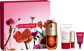 CLARINS DOUBLE SERUM מארז סרום + ביוטי  פלאש + ליפ אויל + קרם עיניים + תיק רחצה