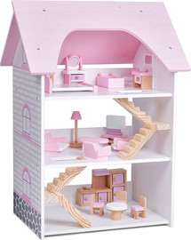בית הצעצוע בית בובות עץ צבעוני - 3 קומות