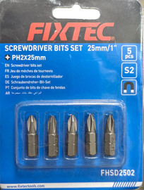 Fixtec סט ביטים PH2 מגנטיים למברגה – 5 יחידות FIXTEC