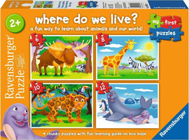 Ravensburger הפאזל הראשון שלי: 4 פאזלים לפעוטות 6 עד 12 חלקים - בעלי חיים ואיזורי מחייתם