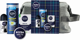 NIVEA מארז טיפוח לגבר: ג'ל רחצה, דאודורנט רול און, אפטר שייב, קרם רב שימושי