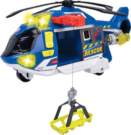Dickie Toys מסוק חילוץ והצלה עם אורות וצלילים, וו הרמה חשמלי, משגר צילצל ורוטורים מסתובבים