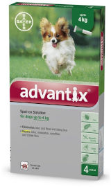 ADVANTIX אדוונטיקס לכלב פרעושים וקרציות עד 4 ק"ג