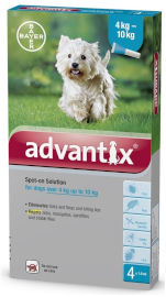 ADVANTIX אדוונטיקס לכלב פרעושים וקרציות 4 עד 10 ק"ג