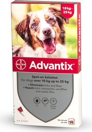 ADVANTIX אדוונטיקס לכלב פרעושים וקרציות 10 עד 25 ק"ג
