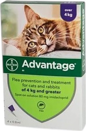 ADVANTAGE אדוונטאג' לחתולים, שפנים וארנבים במשקל של מעל 4 ק"D - אמפולה בודדת!