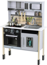 Theo Klein מטבח מעץ לילדים Miele עם מקרר, מתקן קרח, תנור, מיקרו ואורות וצלילים + 6 אביזרים