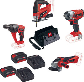 EINHELL סט 4 כלים נטען מושלם : מבגרת אימפקט + פטישון +משור אנכי + משחזת זוית 18V