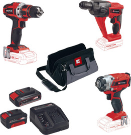 EINHELL סט 3 כלים נטען מושלם :מברגת/מקדחה +מברגת אימפקט + פטישון 18V