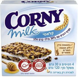 קורני קלאסי חטיף דגנים עם 30% מילוי קרם חלב