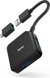 Hama מפצל 4 USB כניסות + Adapter type C שחור דגם 200116