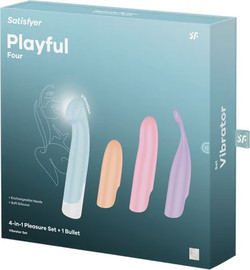 SATISFYER סט ויברטור 4 ב-1 לנשים Playful Four | ארבעה ראשי סיליקון מתחלפים | ,MIX