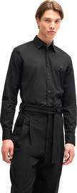 HUGO חולצה מכופתרת הוגו Slim-Fit Stretch Cotton Stacked Logo גברים - הוגו - Black