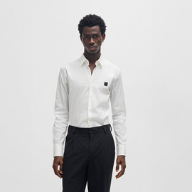 HUGO חולצה מכופתרת הוגו Slim-Fit Stretch Cotton Stacked Logo גברים - הוגו - White