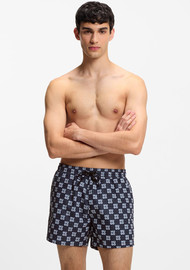 HUGO מכנס בגד ים הוגו Quick-Dry Swim Shorts With Stacked-Logo Check Print גברים - הוגו - Blue