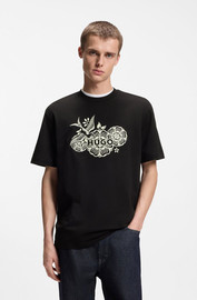 HUGO חולצת טישירט קצרה הוגו Embroidered Artwork גברים - הוגו - Black