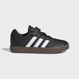 Adidas אדידס נעלי ילדים סניקרס סקוטש משולב עם שרוכים פסים לבנים סוליה חומה גפה משולבת זמש בצבע שחור (VL COURT 3.0 EL C)