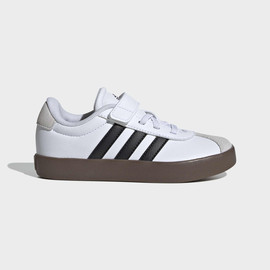 Adidas אדידס נעלי ילדים סניקרס סקוטש משולב עם שרוכים פסים שחורים סוליה חומה גפה משולבת זמש בצבע לבן (VL COURT 3.0 EL C)