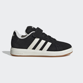 Adidas אדידס נעלי ילדים סניקרס סקוטש זמש משולב עם שרוכים סוליה ופסים לבנים גפה בצבע שחור (GRAND COURT 00s EL)