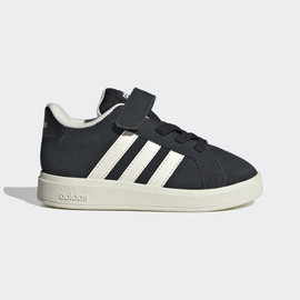 Adidas אדידס נעלי צעד ראשון סקוטש משולב עם שרוכים סוליה ופסים לבנים גפה זמש שחור (GRAND COURT 00s EL I)