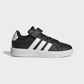 Adidas אדידס נעלי ילדים סניקרס סקוטש משולב עם שרוכים סוליה ופסים לבנים גפה בצבע שחור (GRAND COURT 3.0 EL C)