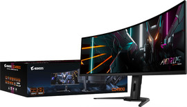 Gigabyte מסך מחשב קעור Gigabyte AORUS CO49DQ 49" Ultra-Wide DQHD QD-OLED 144Hz 0.03ms - טכנולוגיית KVM - רמקולים מובנים