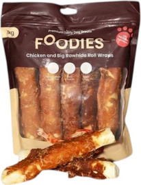 foodies חטיף פודיס לכלב גלילת עוף ועור בקר ג'מבו 1 ק"ג