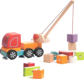 CUBIKA משאית עץ Cubika מנוף – 14 חלקים (Crane Truck)
