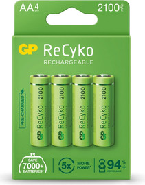 GP סוללות נטענות GP ReCyko NiMH AA 2100mah (מארז 4 יחידות)
