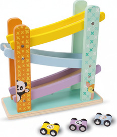 Pit Toys מסלול מגלשת מכוניות מתגלגלות מעץ Pit Toys