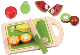 Pit Toys סט 5 פירות למשחק מעץ עם סכין חיתוך ומגש 12 חלקים