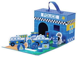 Pit Toys סט תחנת משטרה עם 12 דמויות עץ מרהיבות
