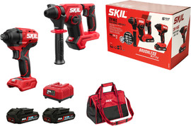 SKIL סט חובה בכל בית פטישון נטען 20V Brushless + מברגת אימפקט נטענת Brushless + שתי סוללות 2.0Ah + מטען + תיק SKIL