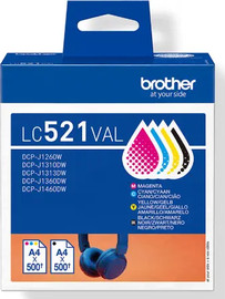 BROTHER סט 4 ראשי דיו מקוריים Brother LC-521VAL (500 דף)
