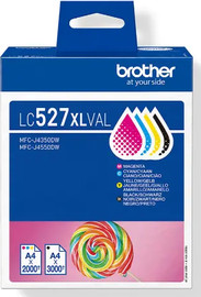 BROTHER סט 4 ראשי דיו מקוריים Brother LC527XLVAL (3,000 דף בשחור 2,000 דף בצבע)