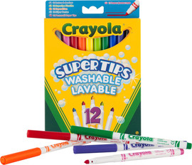 Crayola סט 12 טושים 'סופר חוד' נשטפים בקלות (מחיקים)