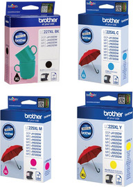 BROTHER סט ראשי דיו שחור כחול אדום צהוב מקורים Brother LC-227XLBK / LC-225XL
